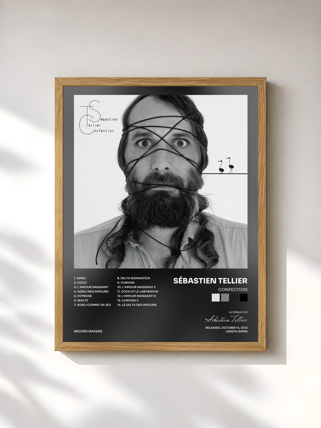 #bois Tableau de l'album Confection de Sébastien Tellier, cadre en bois brut, imprimé et encadré en France