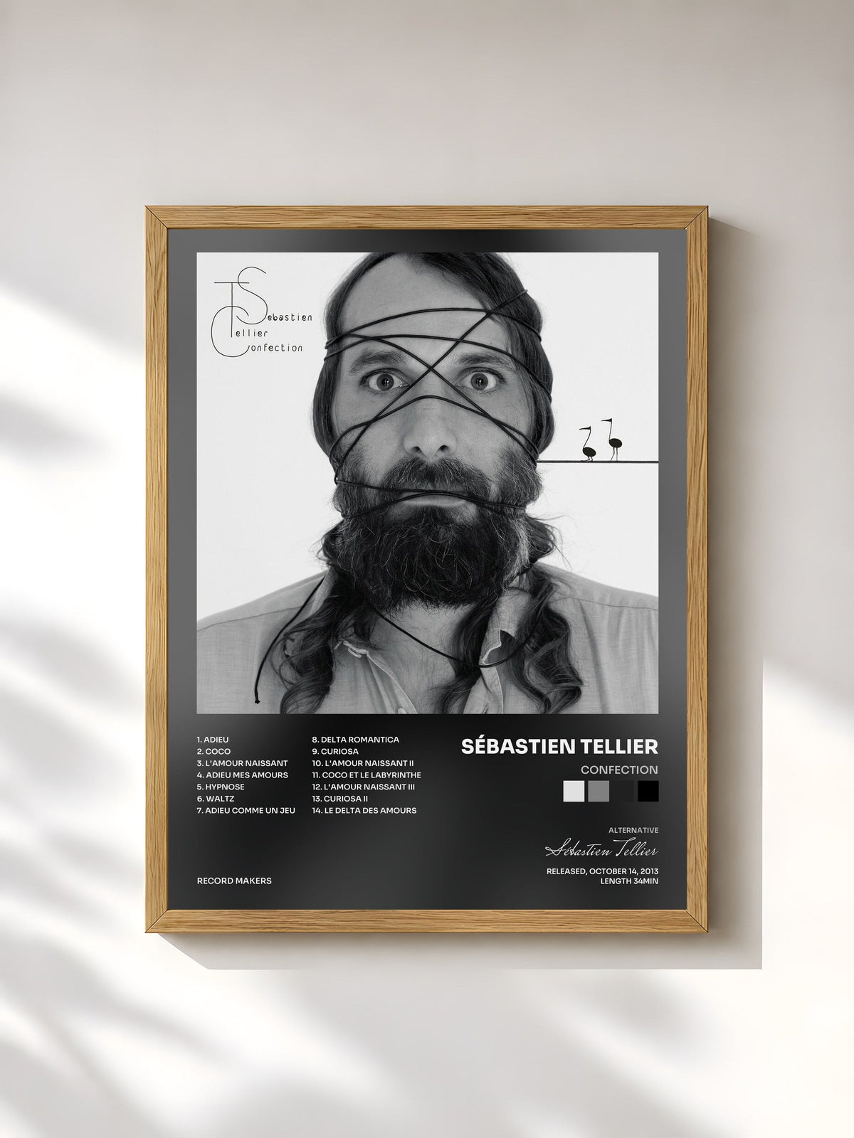 #bois Tableau de l'album Confection de Sébastien Tellier, cadre en bois brut, imprimé et encadré en France