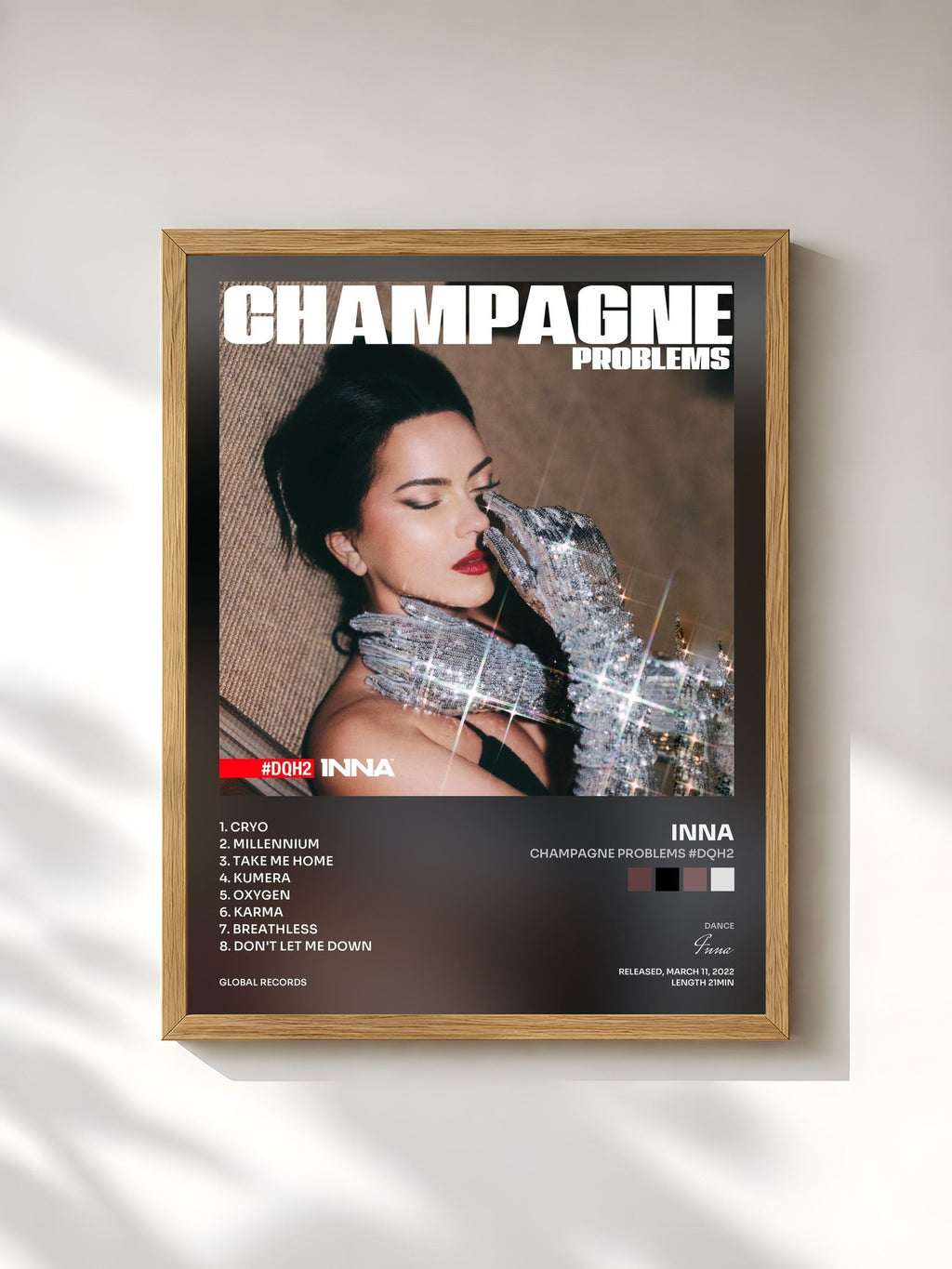 #bois Tableau de l'album Champagne Problems #DQH2 de Inna, cadre en bois brut, imprimé et encadré en France