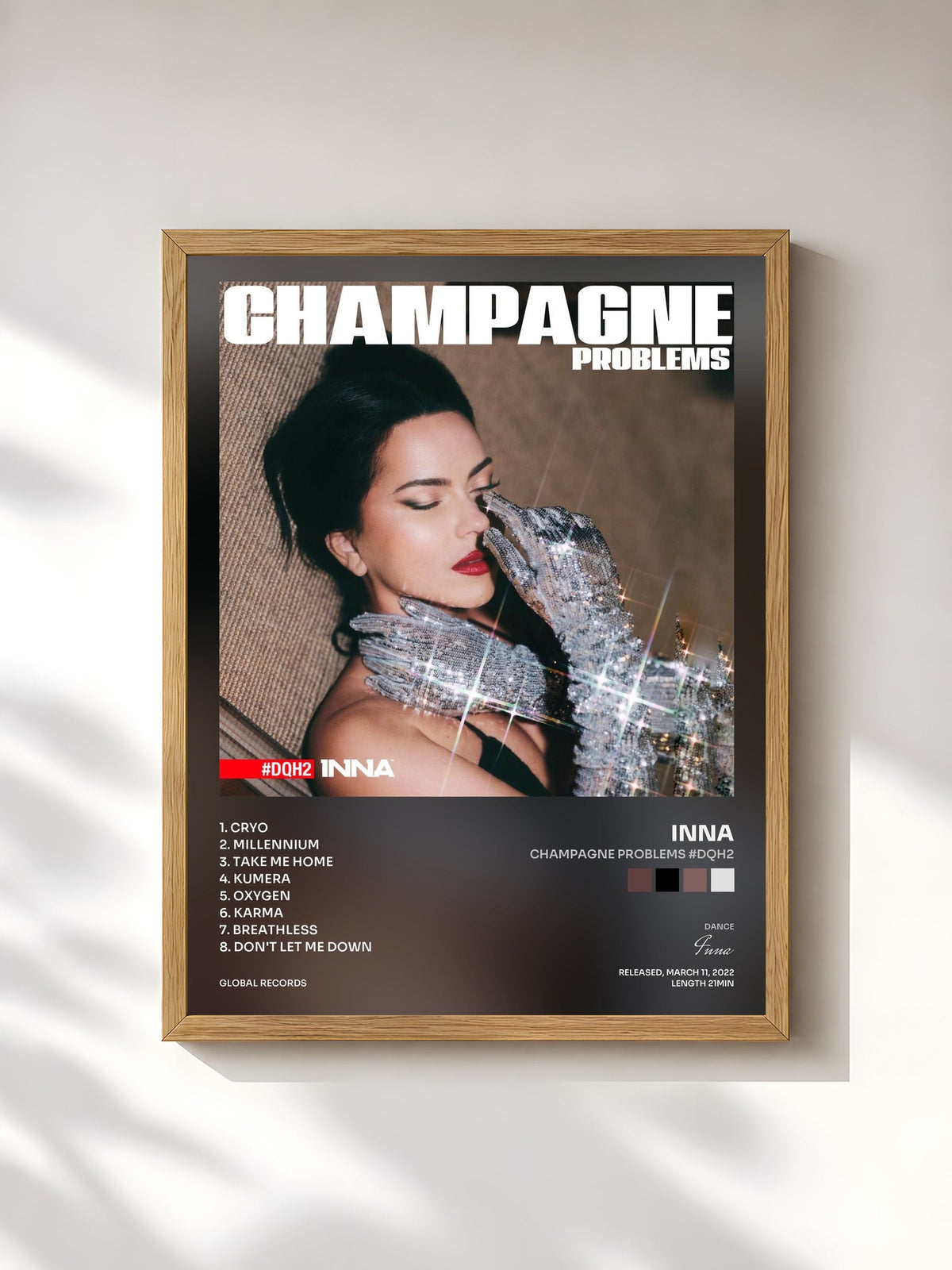 #bois Tableau de l'album Champagne Problems #DQH2 de Inna, cadre en bois brut, imprimé et encadré en France