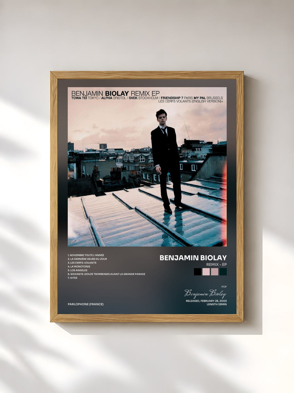 #bois Tableau de l'album Remix - EP de Benjamin Biolay, cadre en bois brut, imprimé et encadré en France