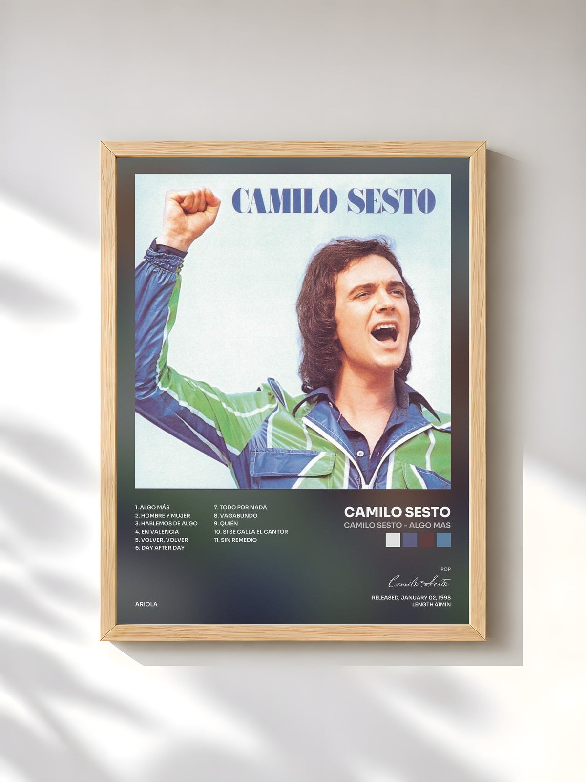 #bois Tableau de l'album Camilo Sesto - Algo Mas de Camilo Sesto, cadre en bois brut, imprimé et encadré en France