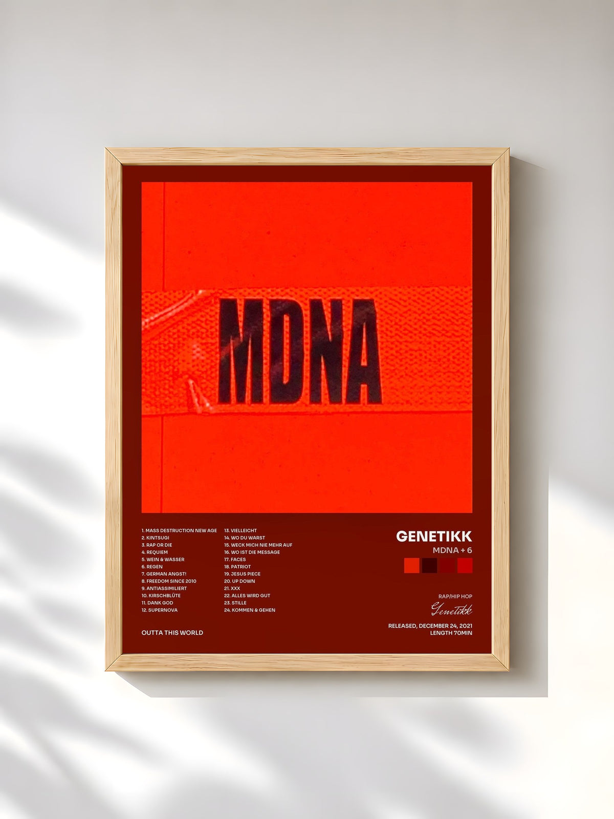 #bois Tableau de l'album MDNA + 6 de Genetikk, cadre en bois brut, imprimé et encadré en France