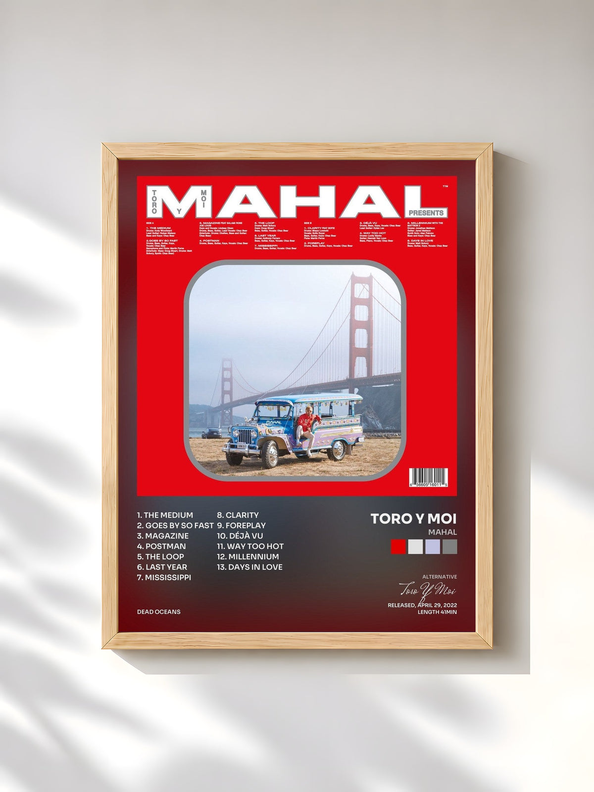 #bois Tableau de l'album MAHAL de Toro Y Moi, cadre en bois brut, imprimé et encadré en France