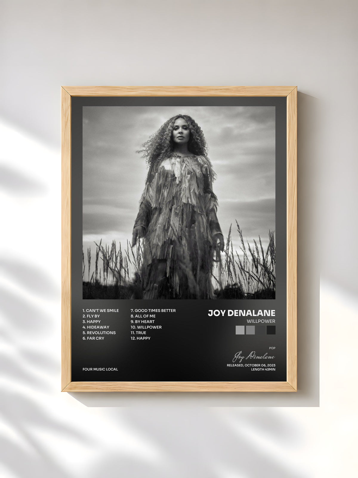 #bois Tableau de l'album WILLPOWER de Joy Denalane, cadre en bois brut, imprimé et encadré en France