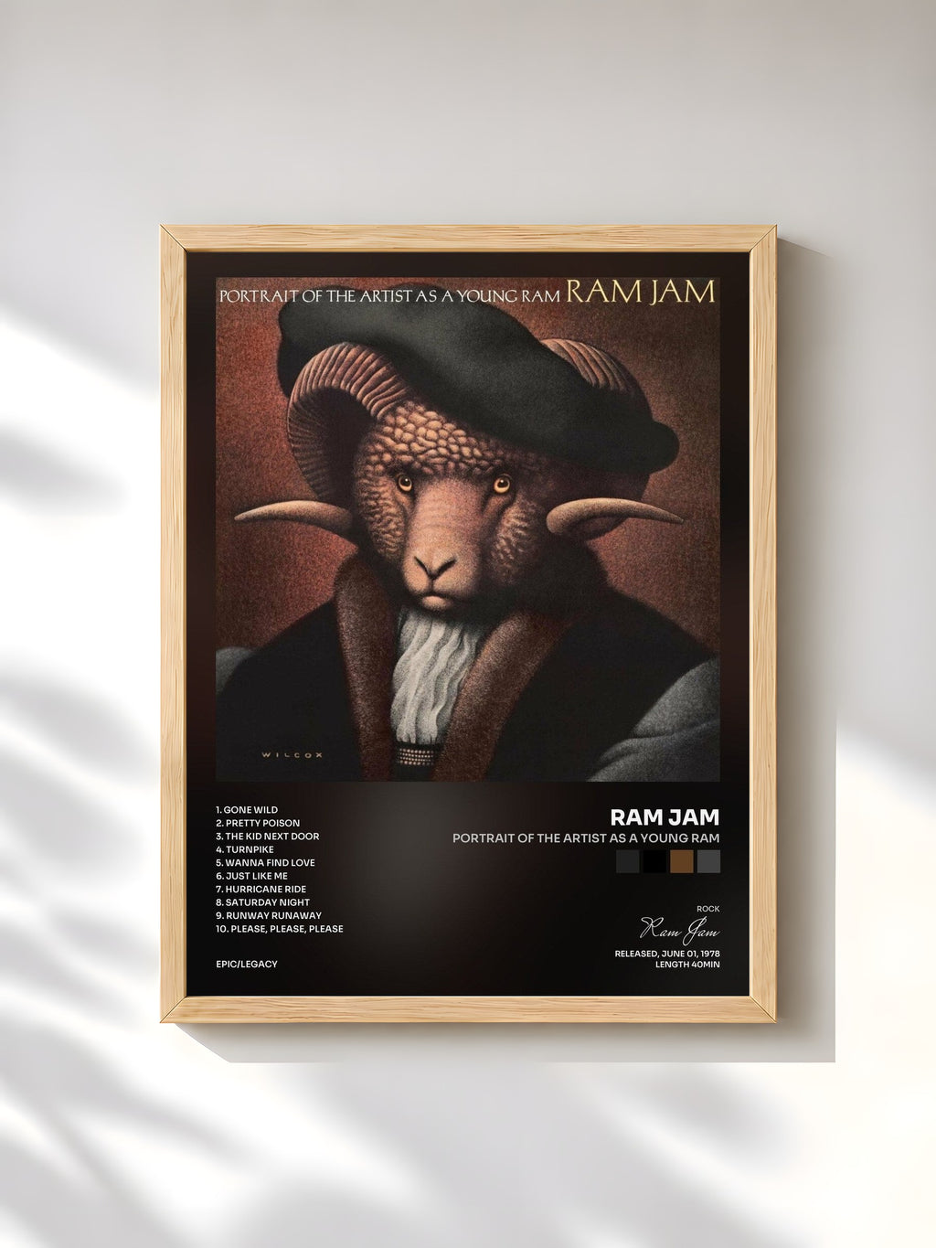 #bois Tableau de l'album Portrait of the Artist as a Young Ram de Ram Jam, cadre en bois brut, imprimé et encadré en France