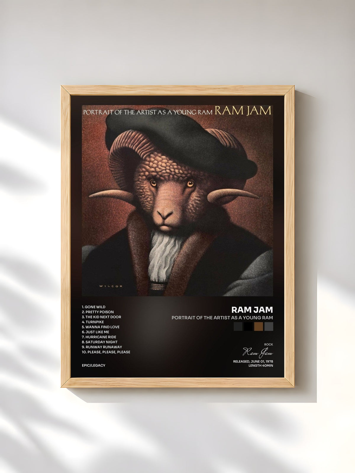 #bois Tableau de l'album Portrait of the Artist as a Young Ram de Ram Jam, cadre en bois brut, imprimé et encadré en France