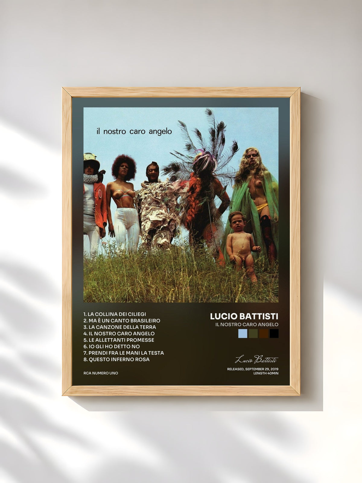 #bois Tableau de l'album Il nostro caro angelo de Lucio Battisti, cadre en bois brut, imprimé et encadré en France