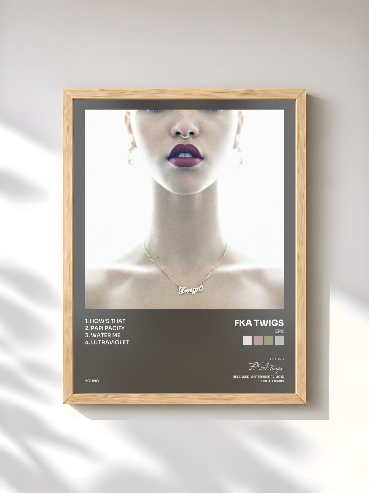 #bois Tableau de l'album EP2 de FKA twigs, cadre en bois brut, imprimé et encadré en France