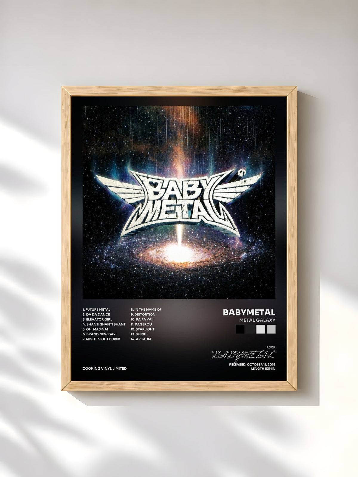 #bois Tableau de l'album METAL GALAXY de BABYMETAL, cadre en bois brut, imprimé et encadré en France