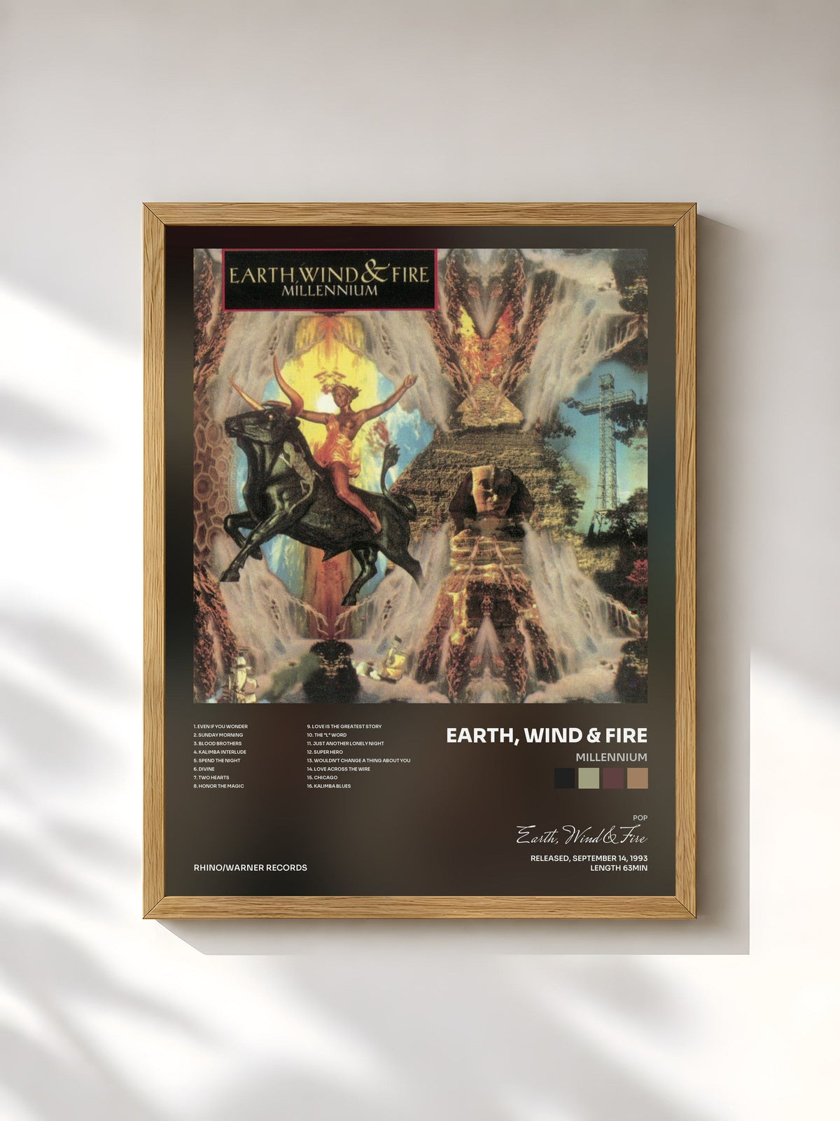 #bois Tableau de l'album Millennium de Earth, Wind & Fire, cadre en bois brut, imprimé et encadré en France