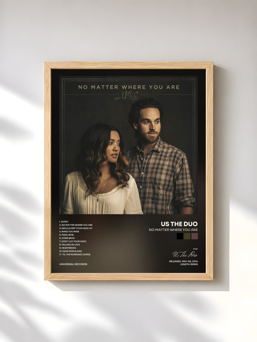 #bois Tableau de l'album No Matter Where You Are de Us The Duo, cadre en bois brut, imprimé et encadré en France