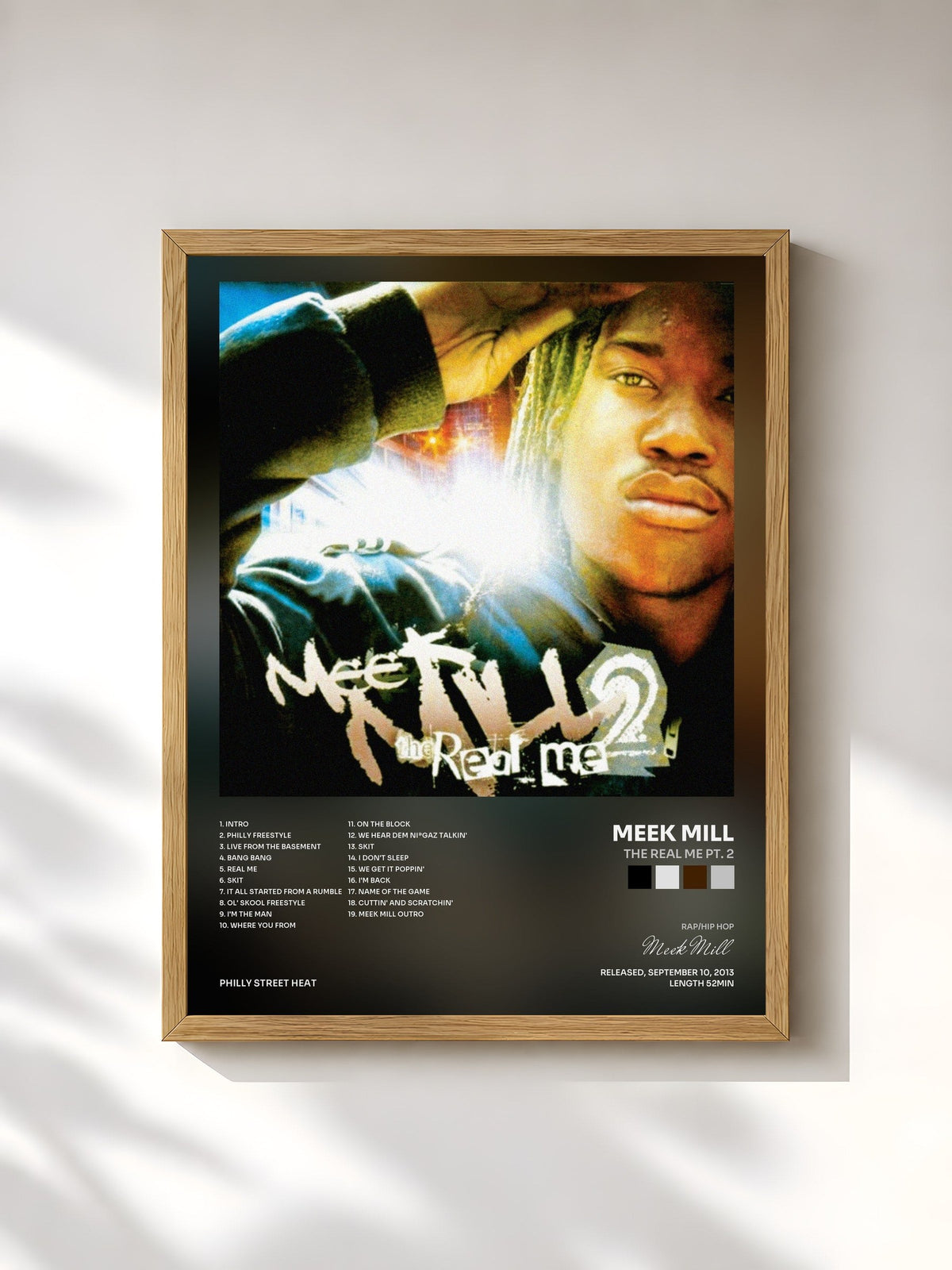 #bois Tableau de l'album The Real Me Pt. 2 de Meek Mill, cadre en bois brut, imprimé et encadré en France