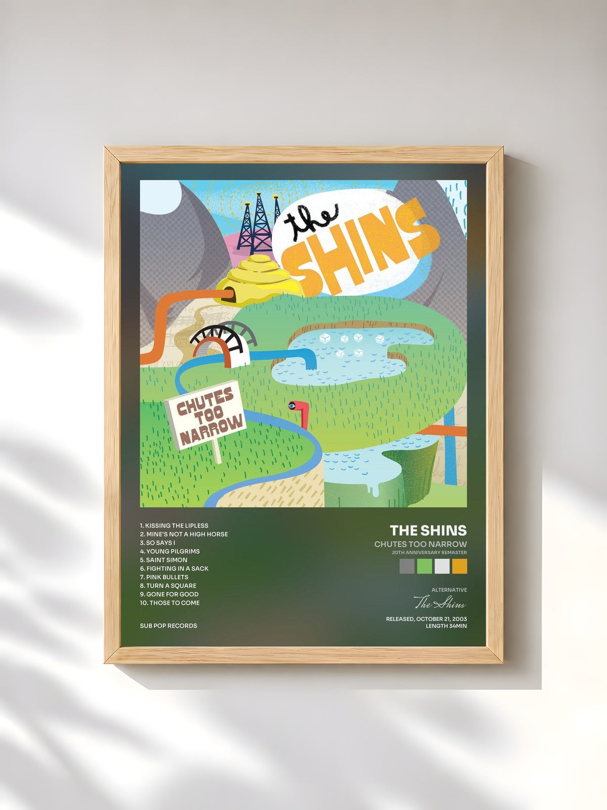 #bois Tableau de l'album Chutes Too Narrow (20th Anniversary Remaster) de The Shins, cadre en bois brut, imprimé et encadré en France