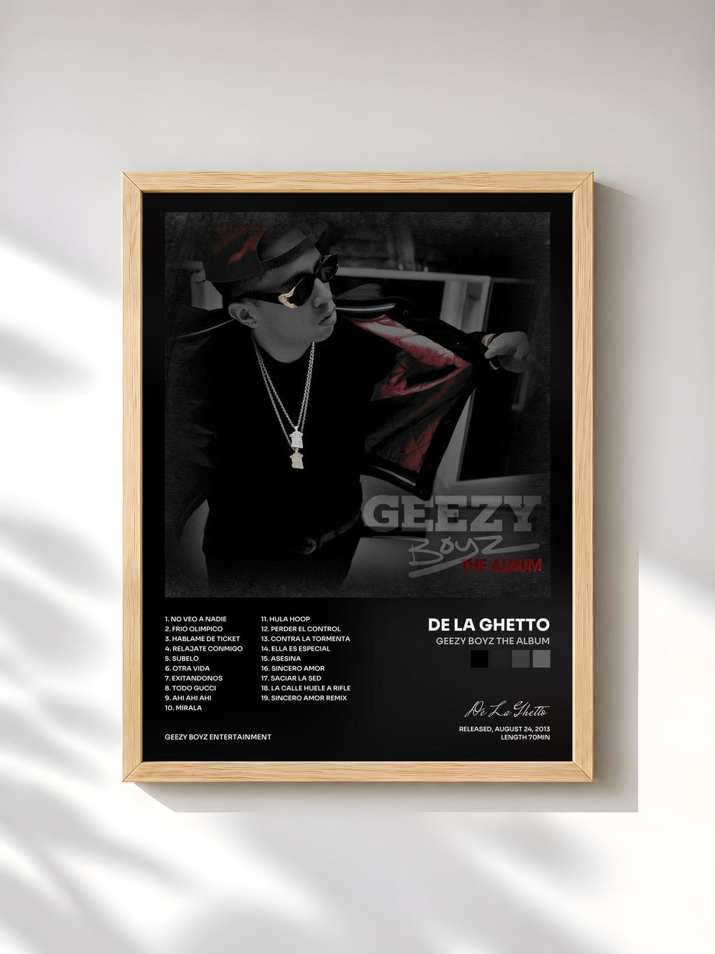 #bois Tableau de l'album Geezy Boyz The Album de De La Ghetto, cadre en bois brut, imprimé et encadré en France