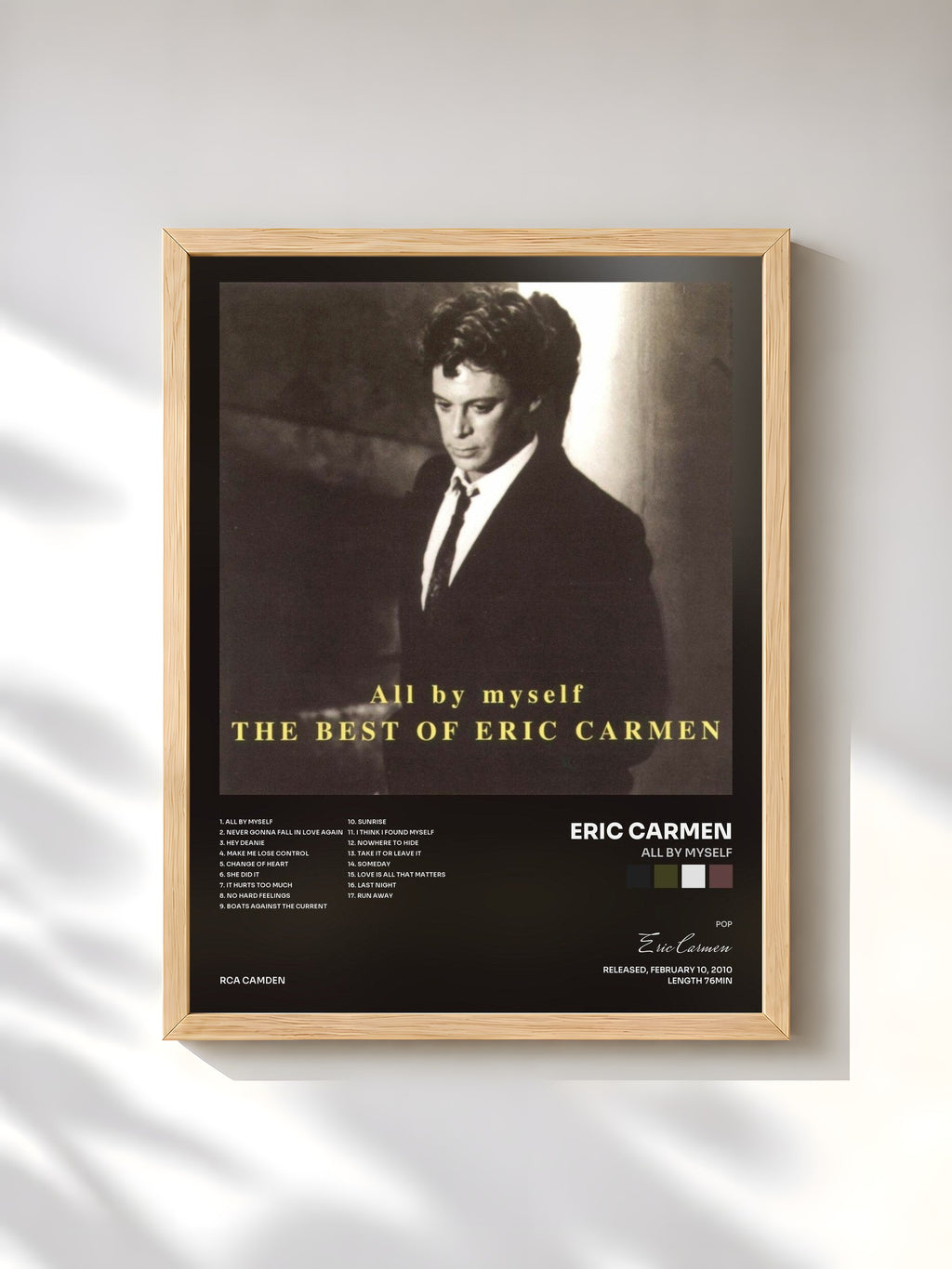 #bois Tableau de l'album All By Myself de Eric Carmen, cadre en bois brut, imprimé et encadré en France