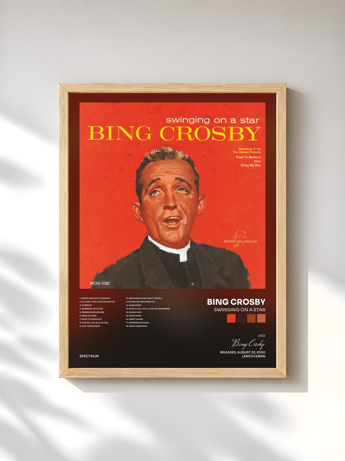 #bois Tableau de l'album Swinging On A Star de Bing Crosby, cadre en bois brut, imprimé et encadré en France