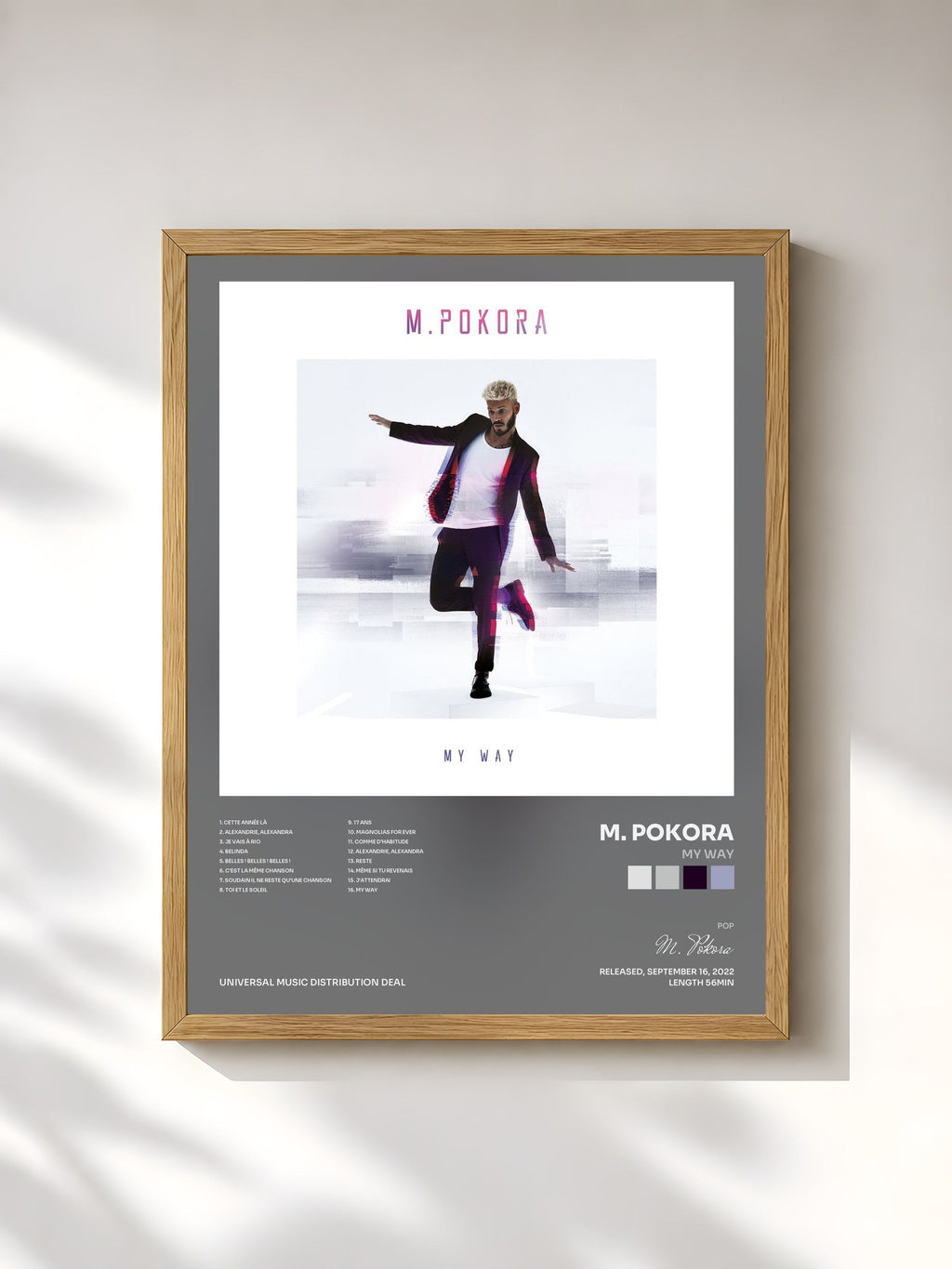 #bois Tableau de l'album My Way de M. Pokora, cadre en bois brut, imprimé et encadré en France