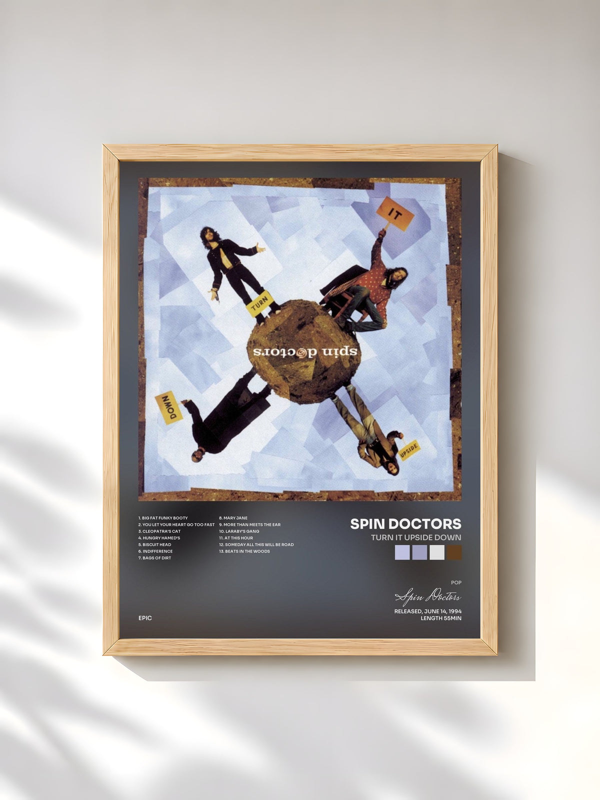 #bois Tableau de l'album Turn It Upside Down de Spin Doctors, cadre en bois brut, imprimé et encadré en France