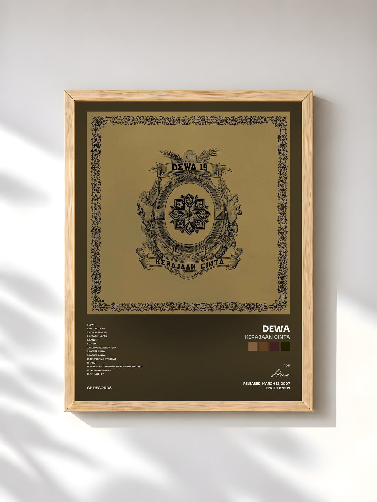 #bois Tableau de l'album Kerajaan Cinta de Dewa, cadre en bois brut, imprimé et encadré en France