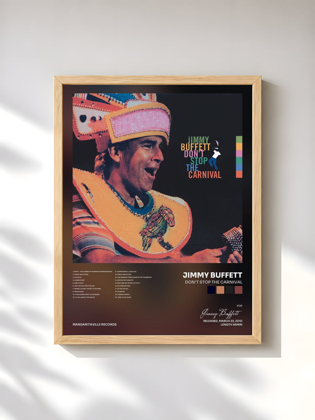 #bois Tableau de l'album Don't Stop The Carnival de Jimmy Buffett, cadre en bois brut, imprimé et encadré en France