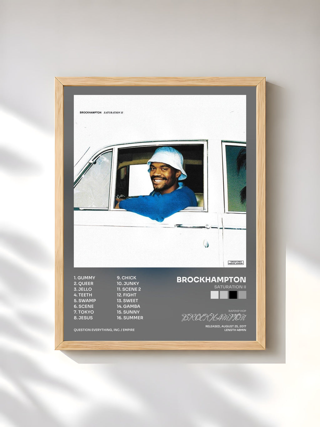 #bois Tableau de l'album SATURATION II de BROCKHAMPTON, cadre en bois brut, imprimé et encadré en France