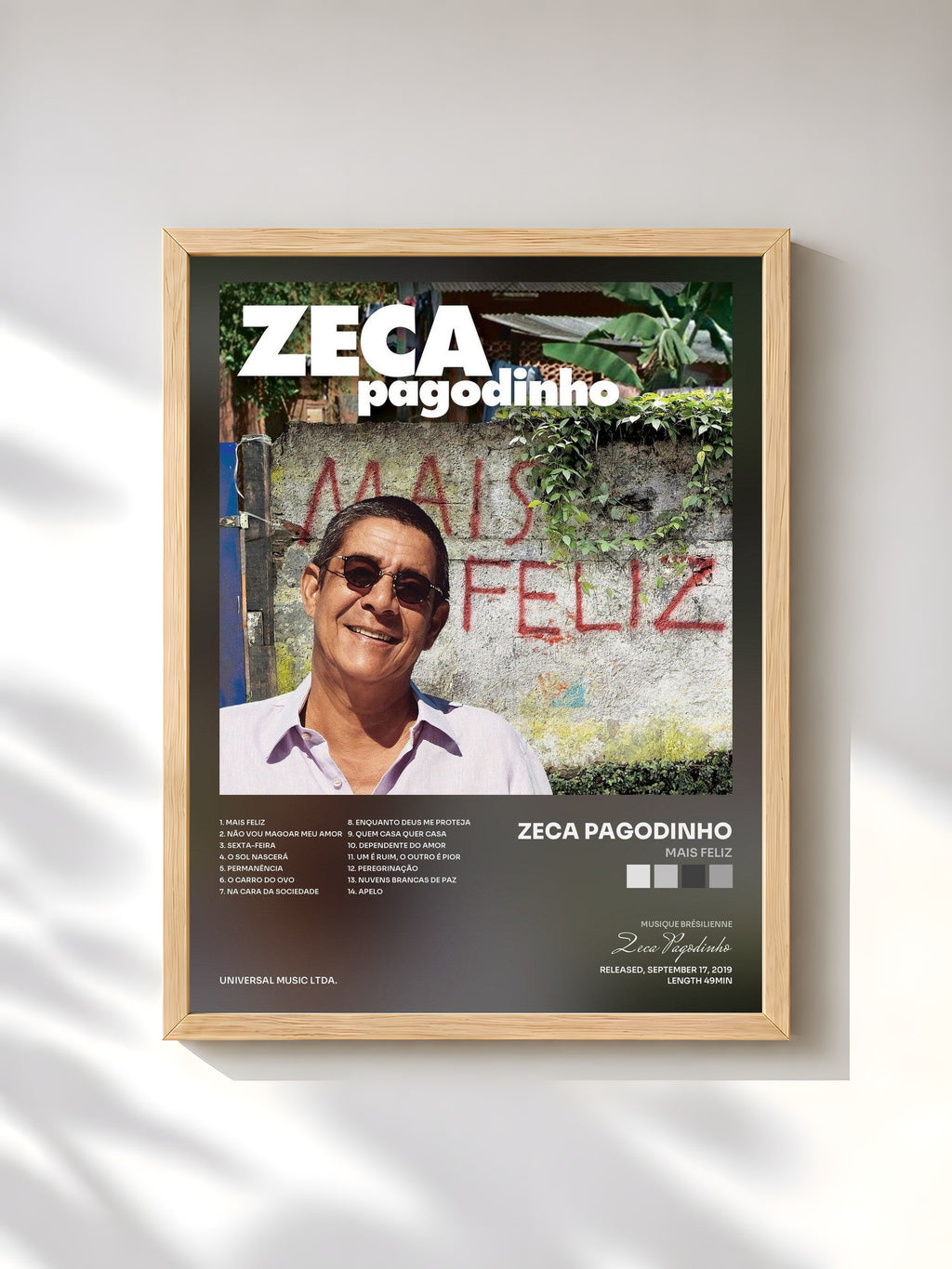 #bois Tableau de l'album Mais Feliz de Zeca Pagodinho, cadre en bois brut, imprimé et encadré en France