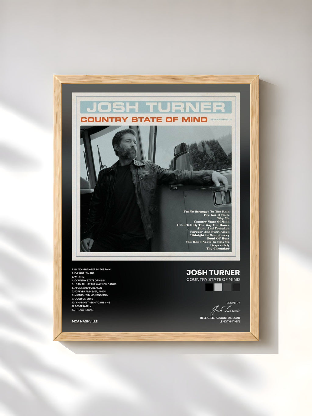 #bois Tableau de l'album Country State Of Mind de Josh Turner, cadre en bois brut, imprimé et encadré en France