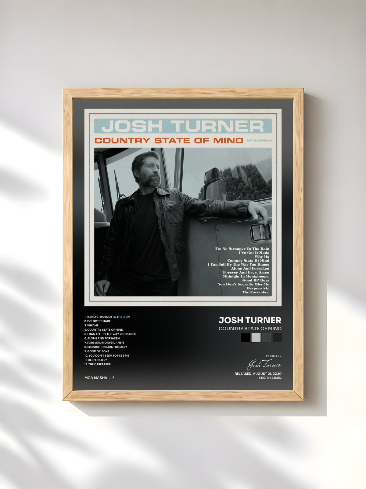 #bois Tableau de l'album Country State Of Mind de Josh Turner, cadre en bois brut, imprimé et encadré en France