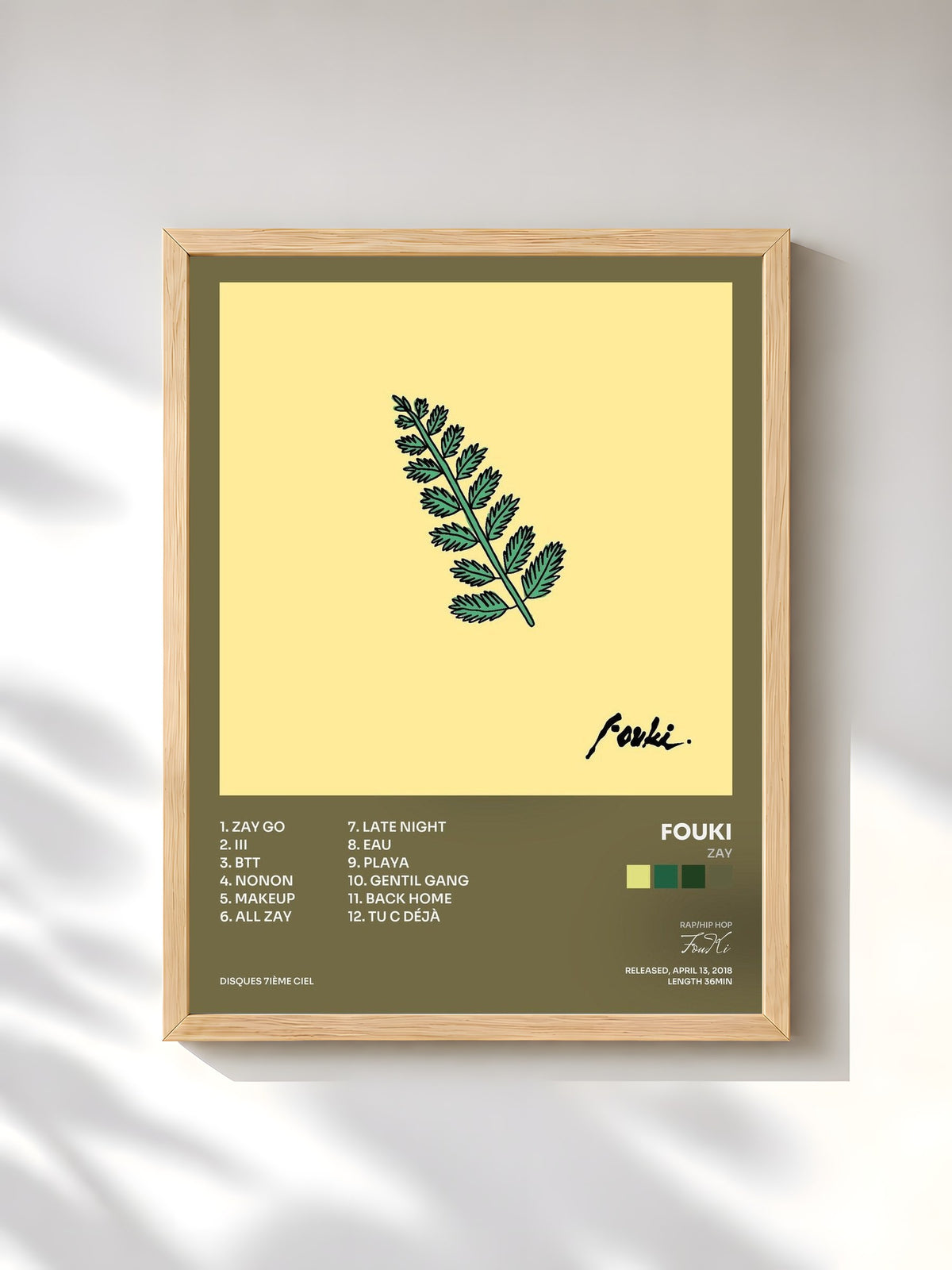 #bois Tableau de l'album Zay de FouKi, cadre en bois brut, imprimé et encadré en France