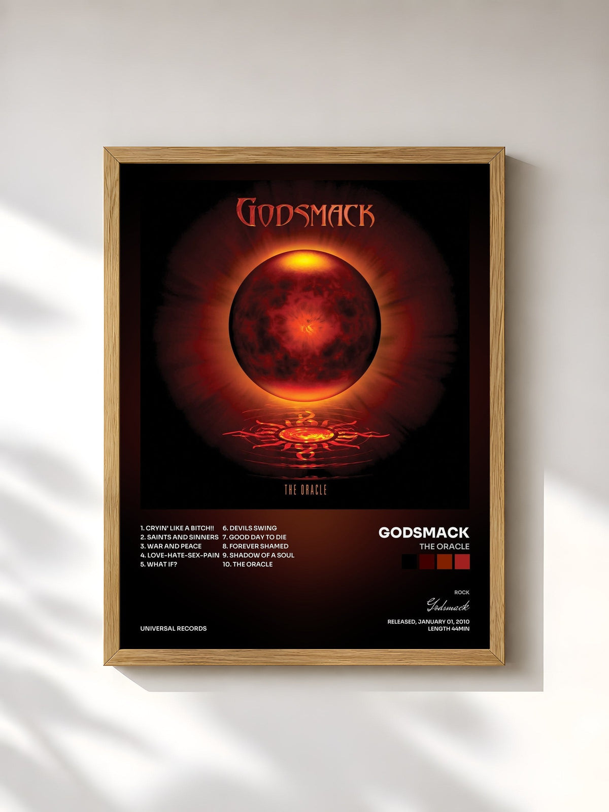 #bois Tableau de l'album The Oracle de Godsmack, cadre en bois brut, imprimé et encadré en France