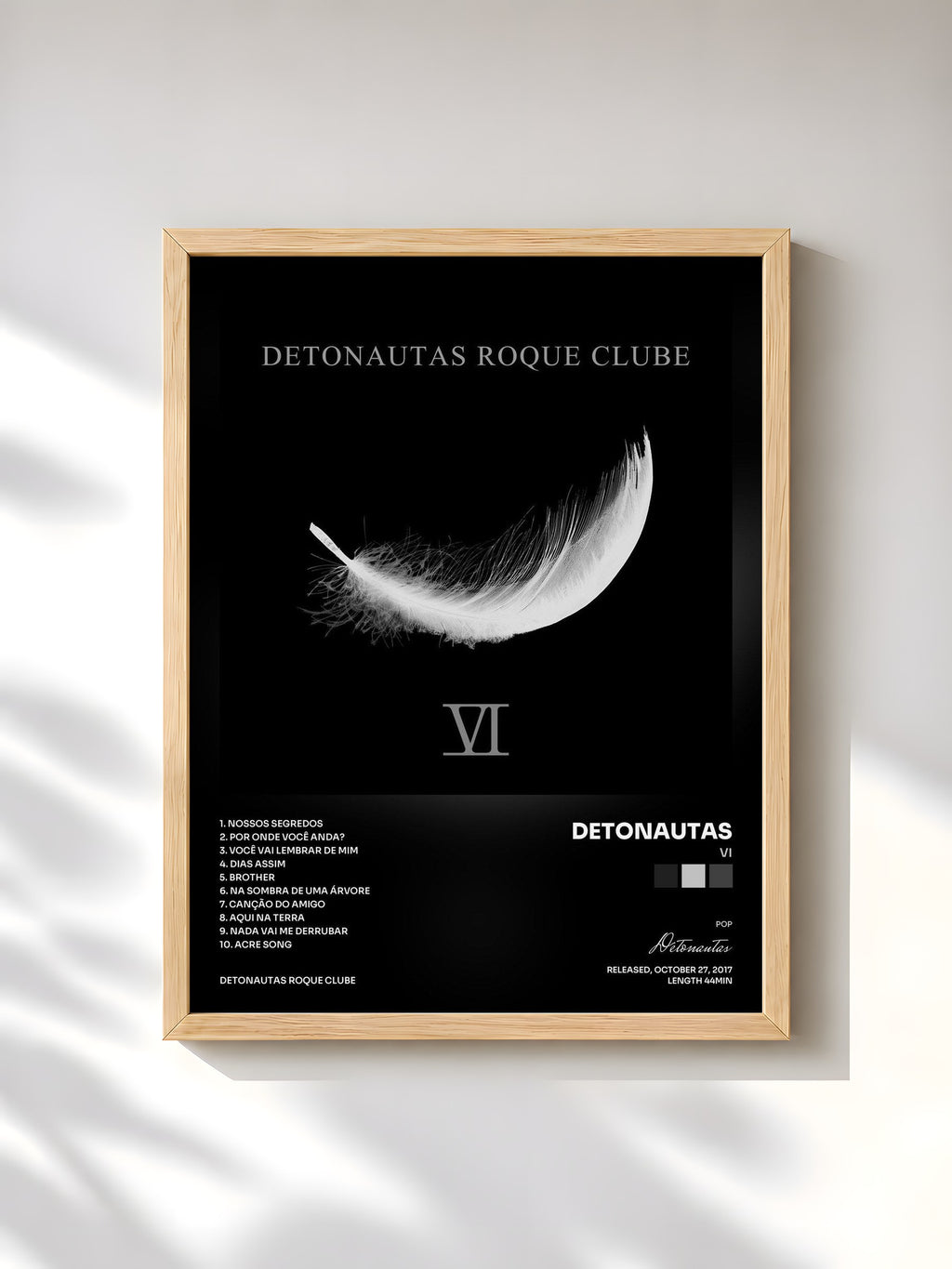 #bois Tableau de l'album VI de Detonautas, cadre en bois brut, imprimé et encadré en France
