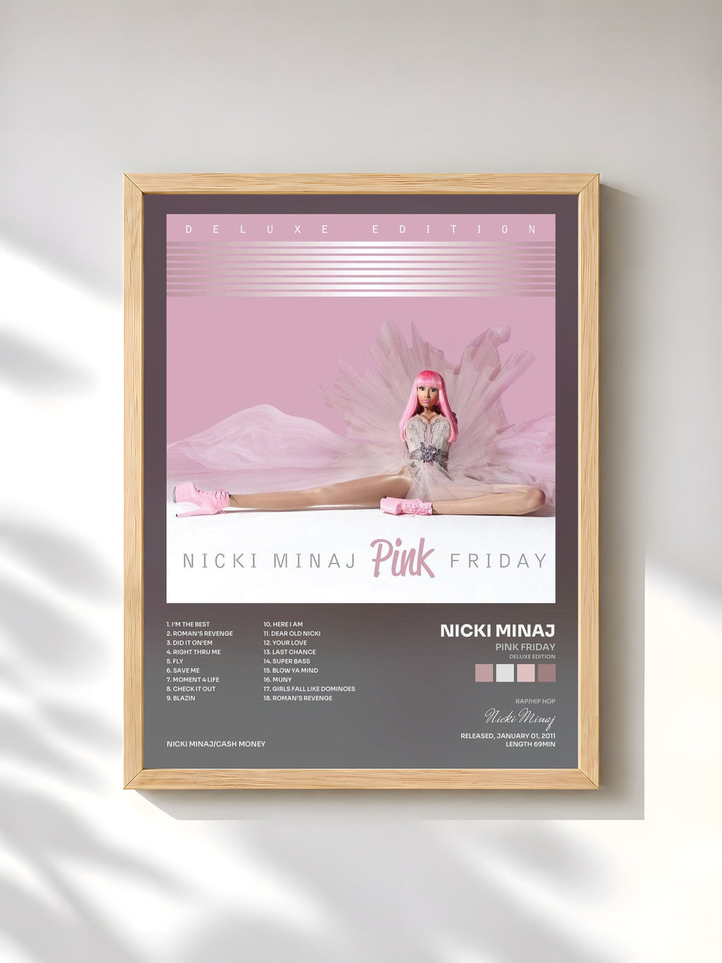 #bois Tableau de l'album Pink Friday (Deluxe Edition) de Nicki Minaj, cadre en bois brut, imprimé et encadré en France