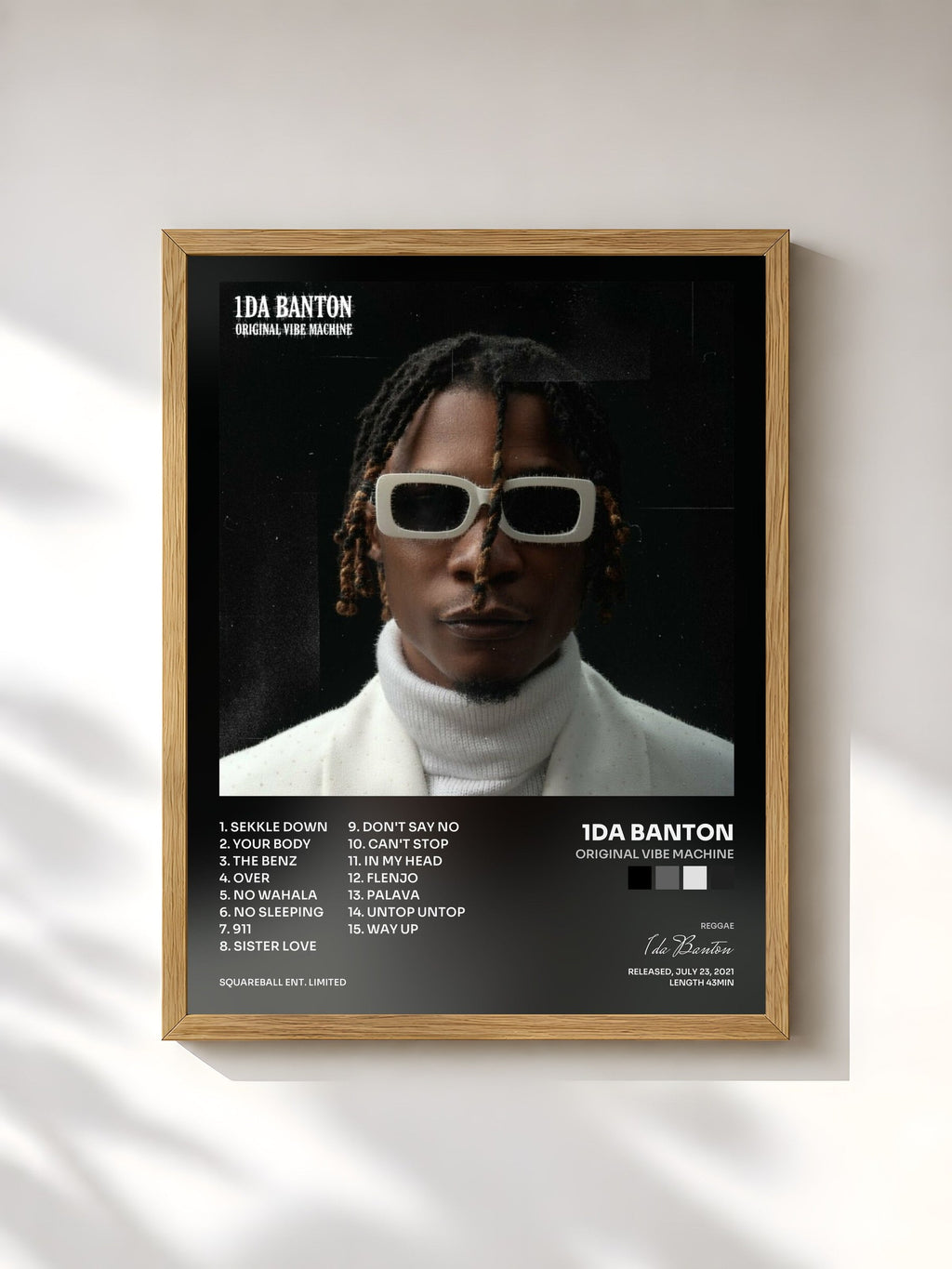 #bois Tableau de l'album Original Vibe Machine de 1da Banton, cadre en bois brut, imprimé et encadré en France