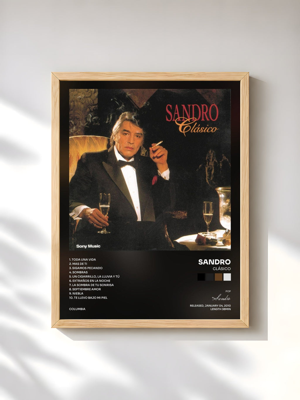 #bois Tableau de l'album Clásico de Sandro, cadre en bois brut, imprimé et encadré en France