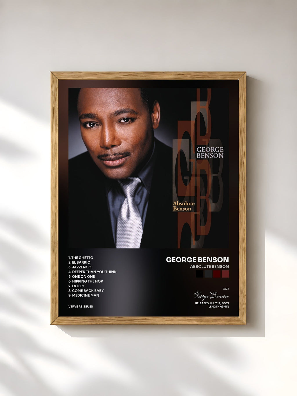 #bois Tableau de l'album Absolute Benson de George Benson, cadre en bois brut, imprimé et encadré en France