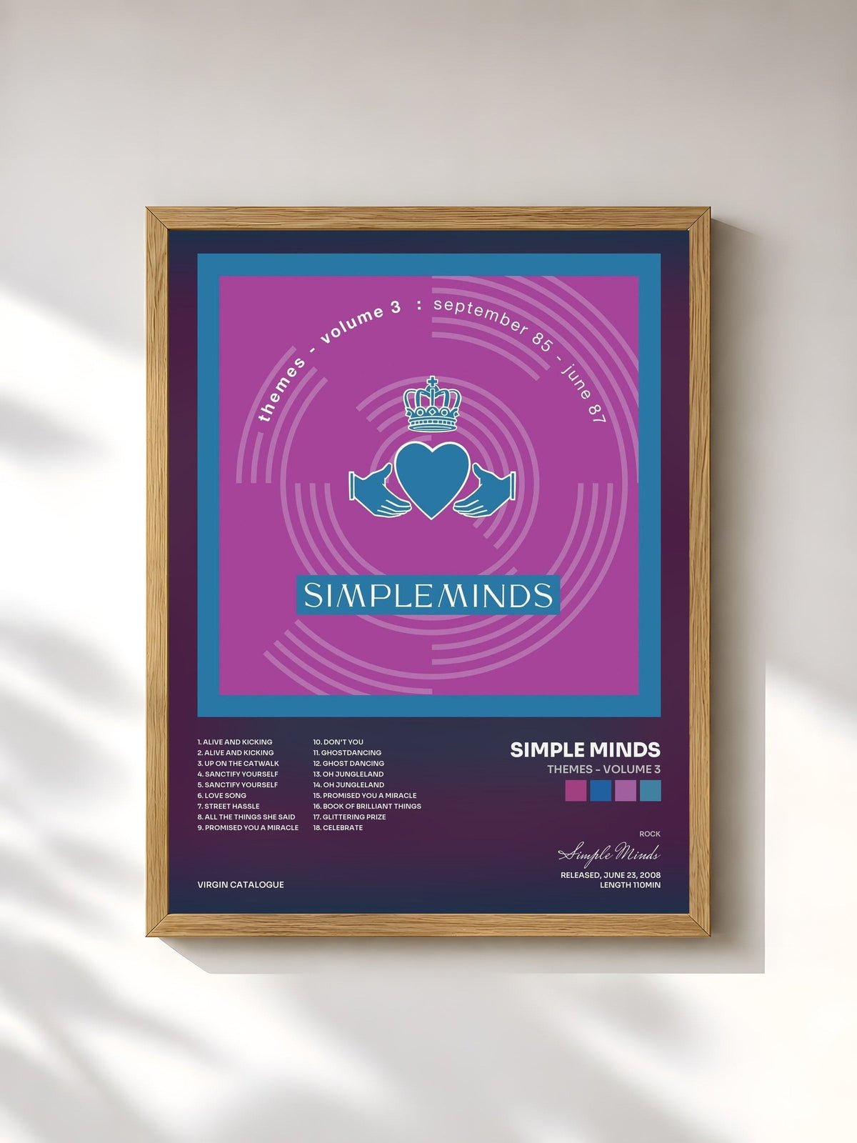 #bois Tableau de l'album Themes - Volume 3 de Simple Minds, cadre en bois brut, imprimé et encadré en France