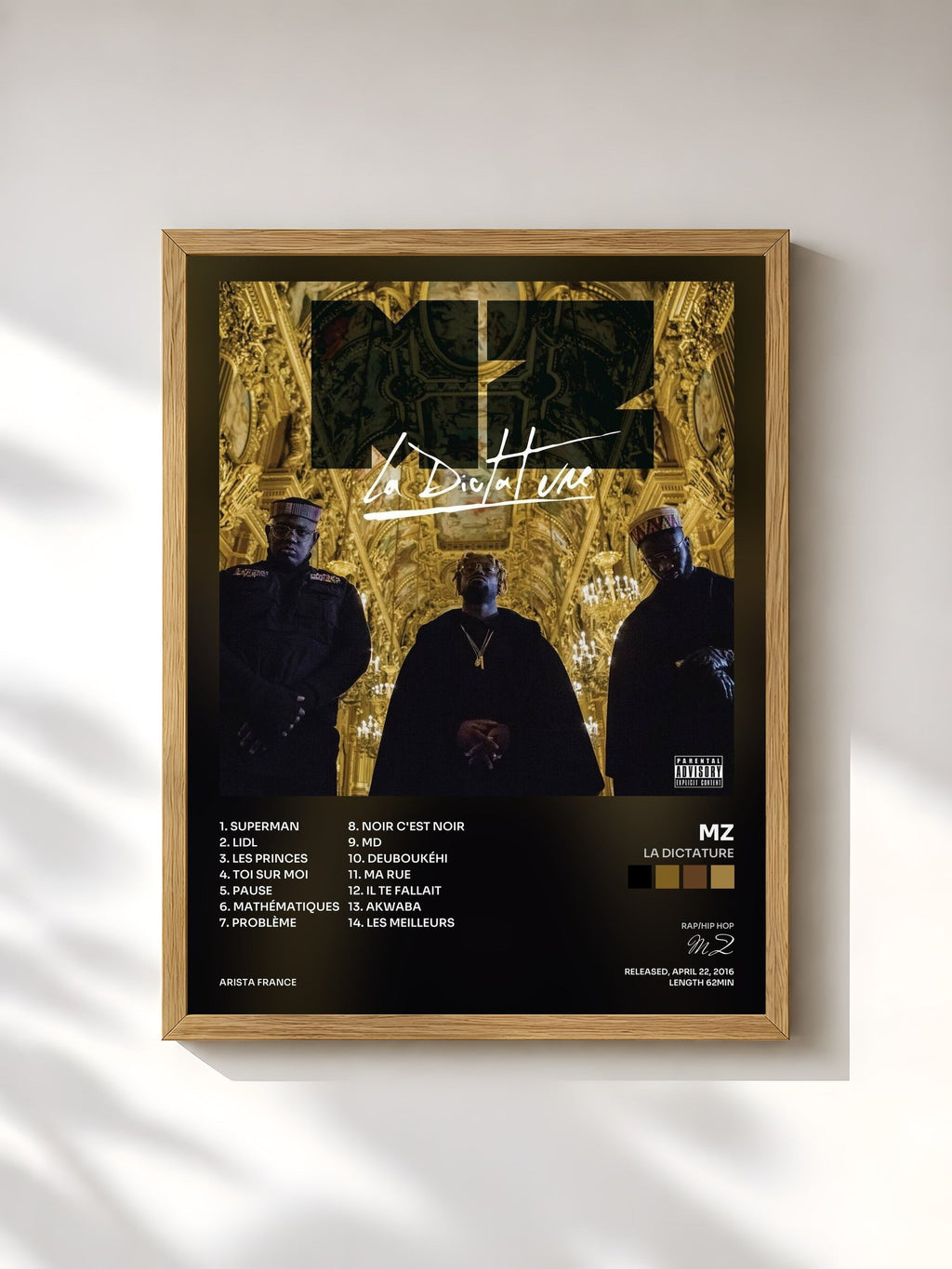 #bois Tableau de l'album La dictature de MZ, cadre en bois brut, imprimé et encadré en France