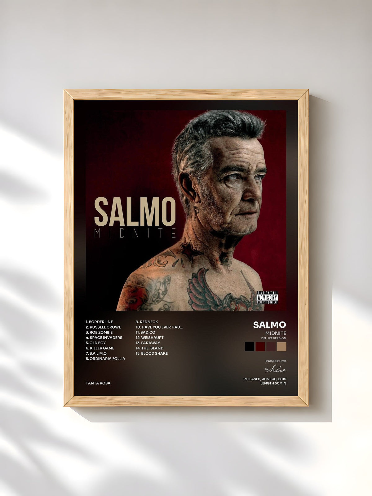#bois Tableau de l'album Midnite (Deluxe Version) de Salmo, cadre en bois brut, imprimé et encadré en France