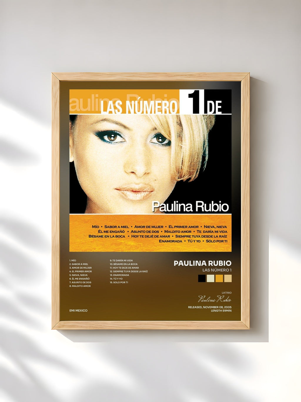 #bois Tableau de l'album Las Número 1 de Paulina Rubio, cadre en bois brut, imprimé et encadré en France
