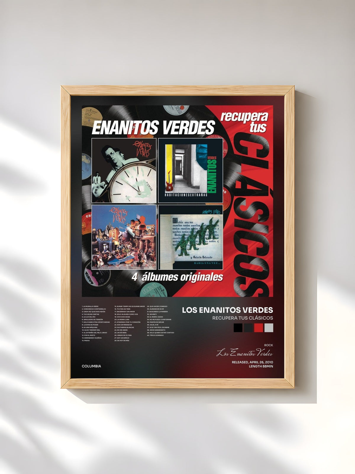 #bois Tableau de l'album Recupera tus Clásicos de Los Enanitos Verdes, cadre en bois brut, imprimé et encadré en France