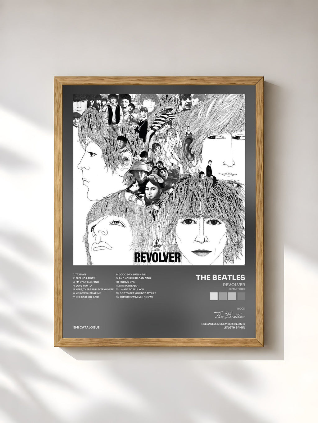 #bois Tableau de l'album Revolver (Remastered) de The Beatles, cadre en bois brut, imprimé et encadré en France