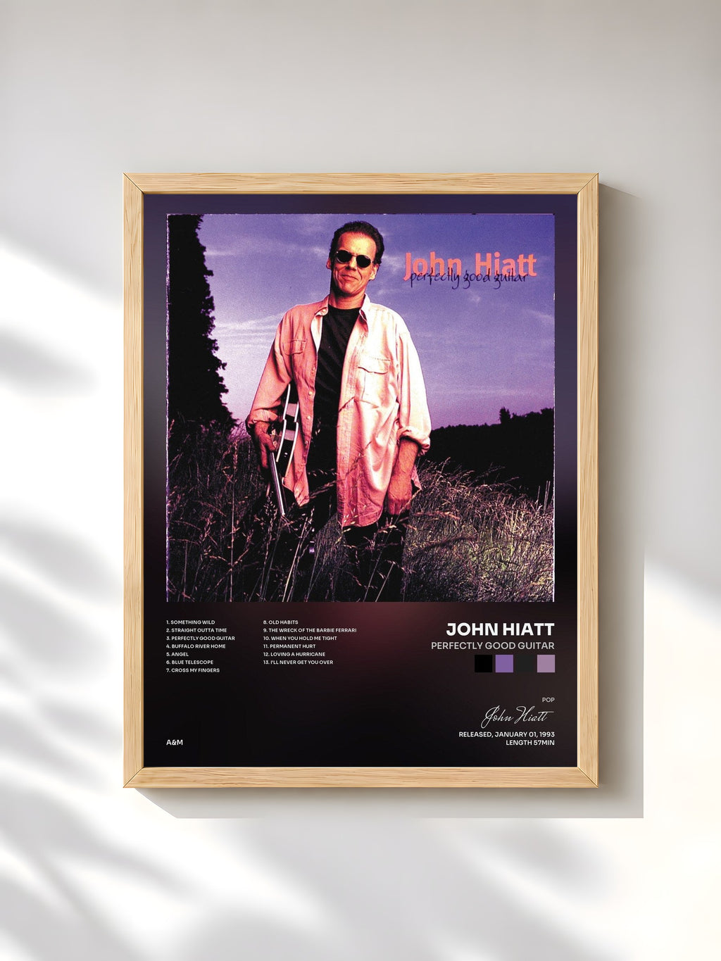 #bois Tableau de l'album Perfectly Good Guitar de John Hiatt, cadre en bois brut, imprimé et encadré en France