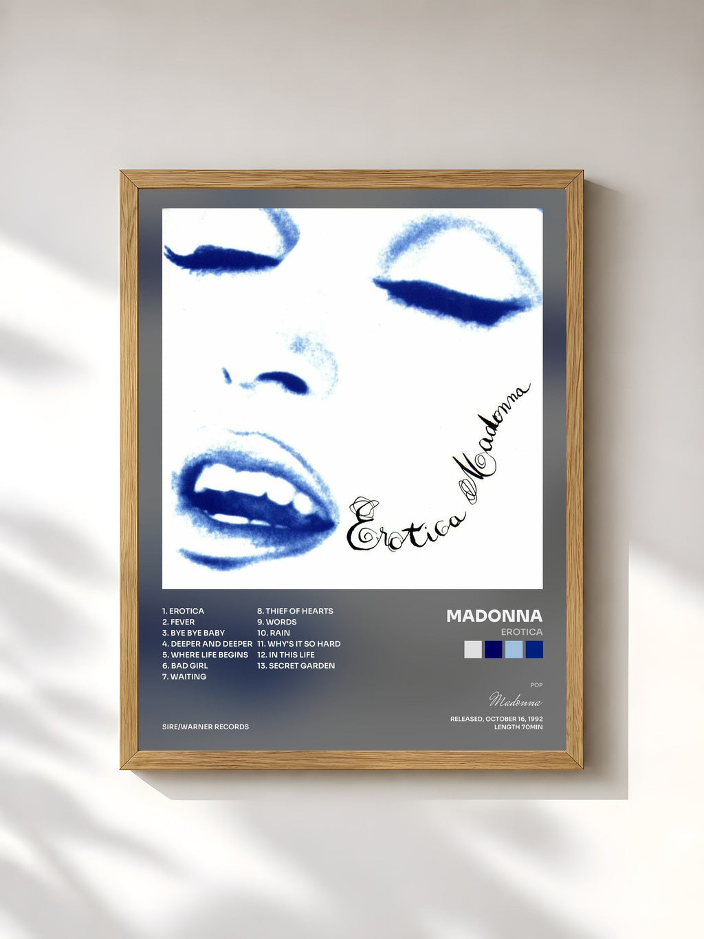 #bois Tableau de l'album Erotica de Madonna, cadre en bois brut, imprimé et encadré en France
