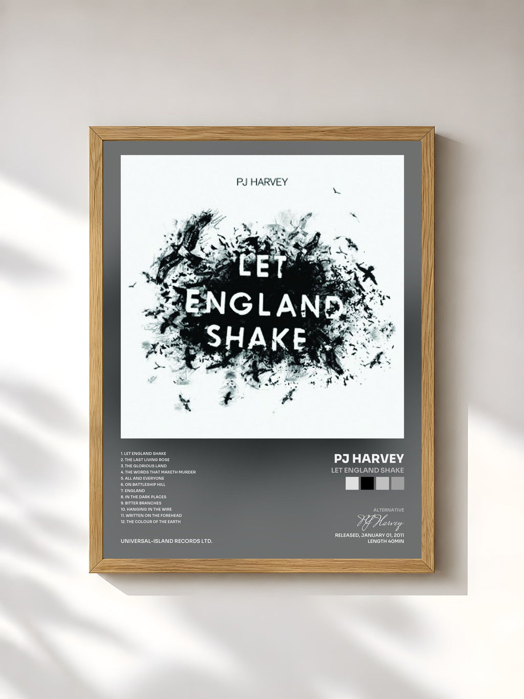 #bois Tableau de l'album Let England Shake de PJ Harvey, cadre en bois brut, imprimé et encadré en France