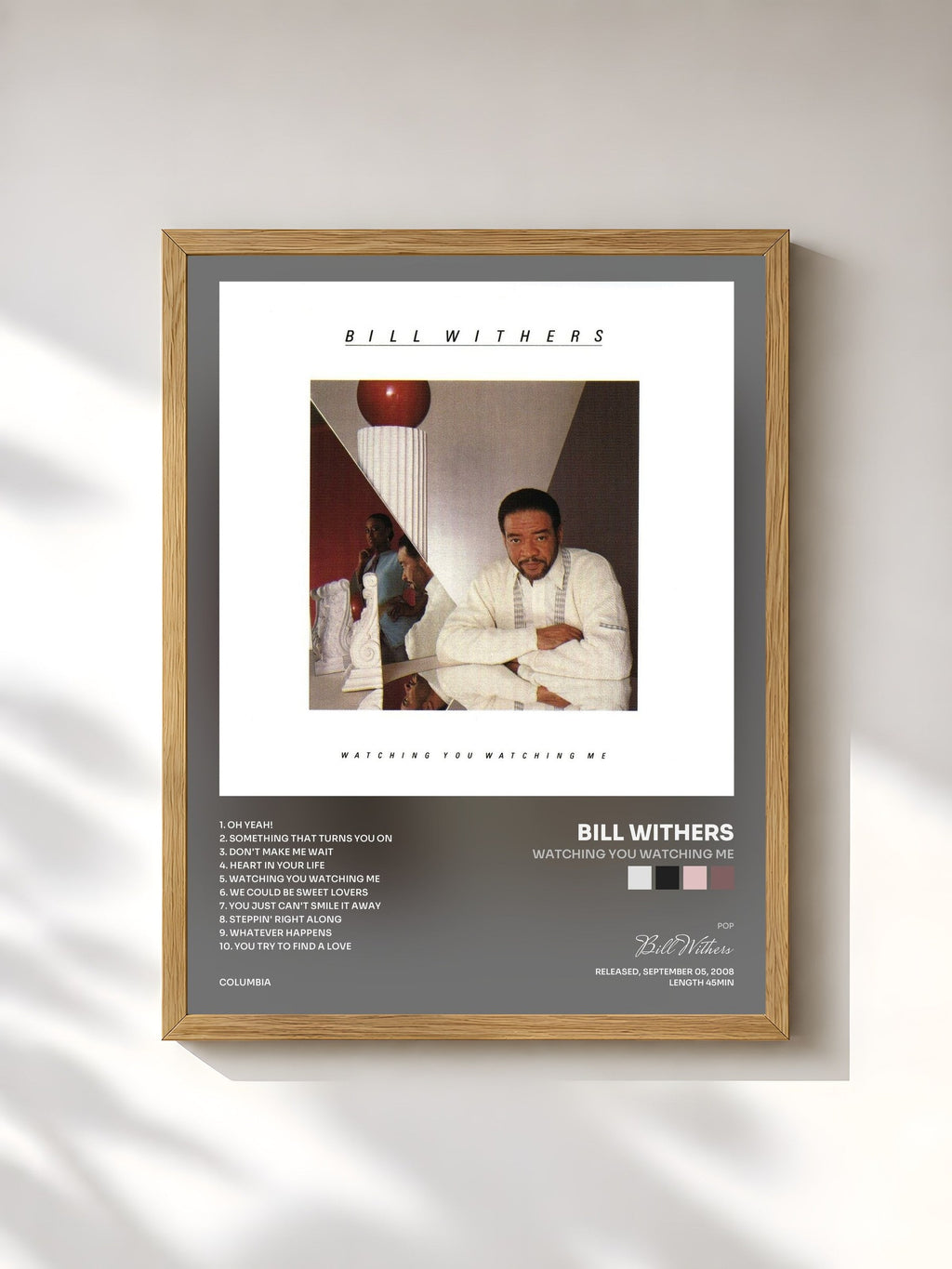 #bois Tableau de l'album Watching You Watching Me de Bill Withers, cadre en bois brut, imprimé et encadré en France