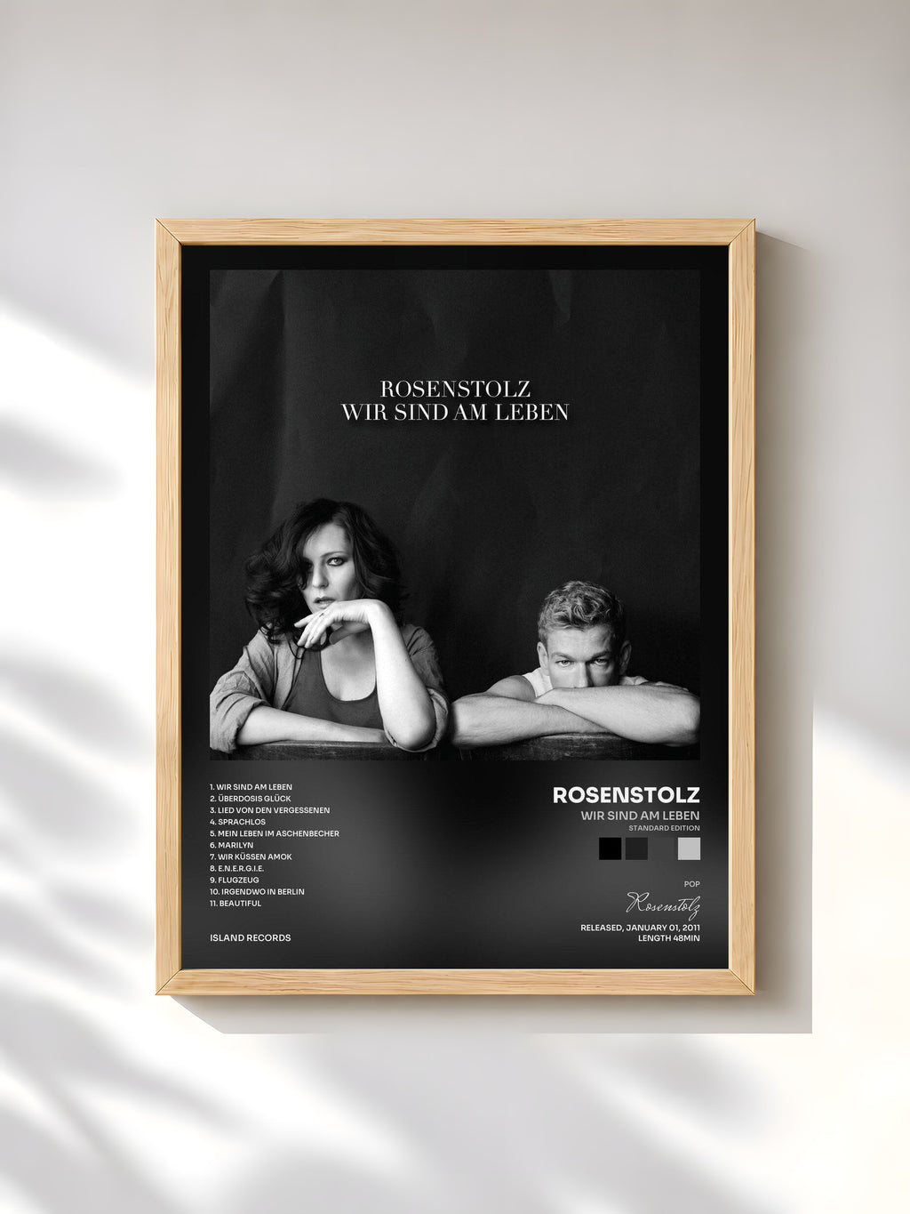 #bois Tableau de l'album Wir sind am Leben (Standard Edition) de Rosenstolz, cadre en bois brut, imprimé et encadré en France