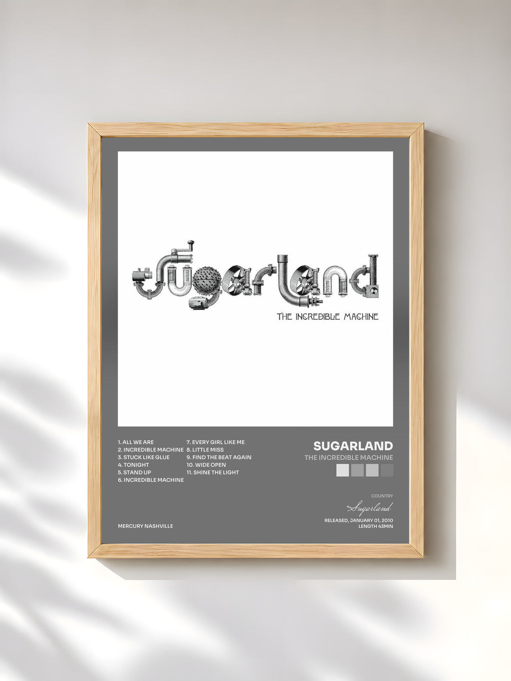 #bois Tableau de l'album The Incredible Machine de Sugarland, cadre en bois brut, imprimé et encadré en France