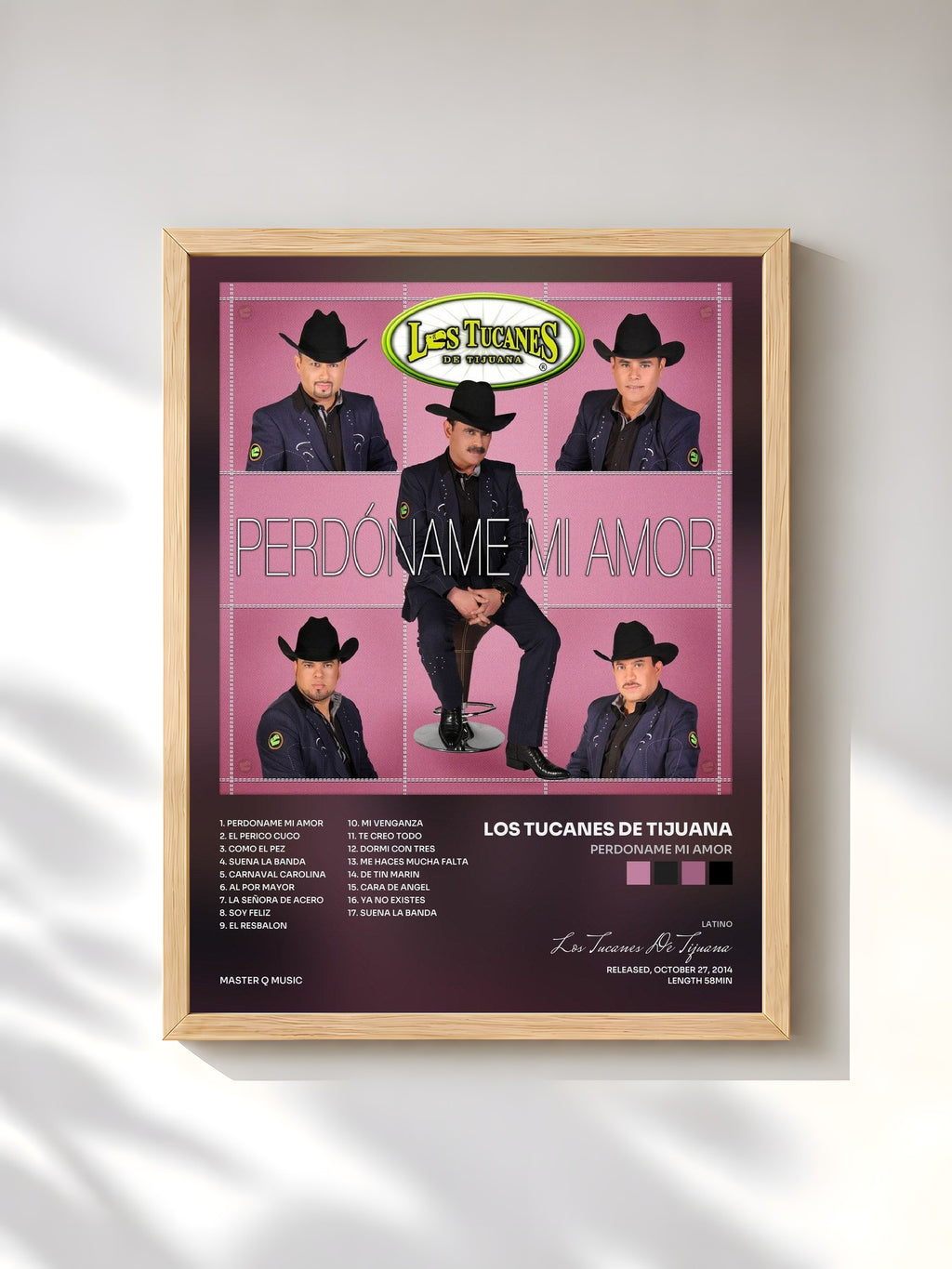 #bois Tableau de l'album Perdoname Mi Amor de Los Tucanes De Tijuana, cadre en bois brut, imprimé et encadré en France