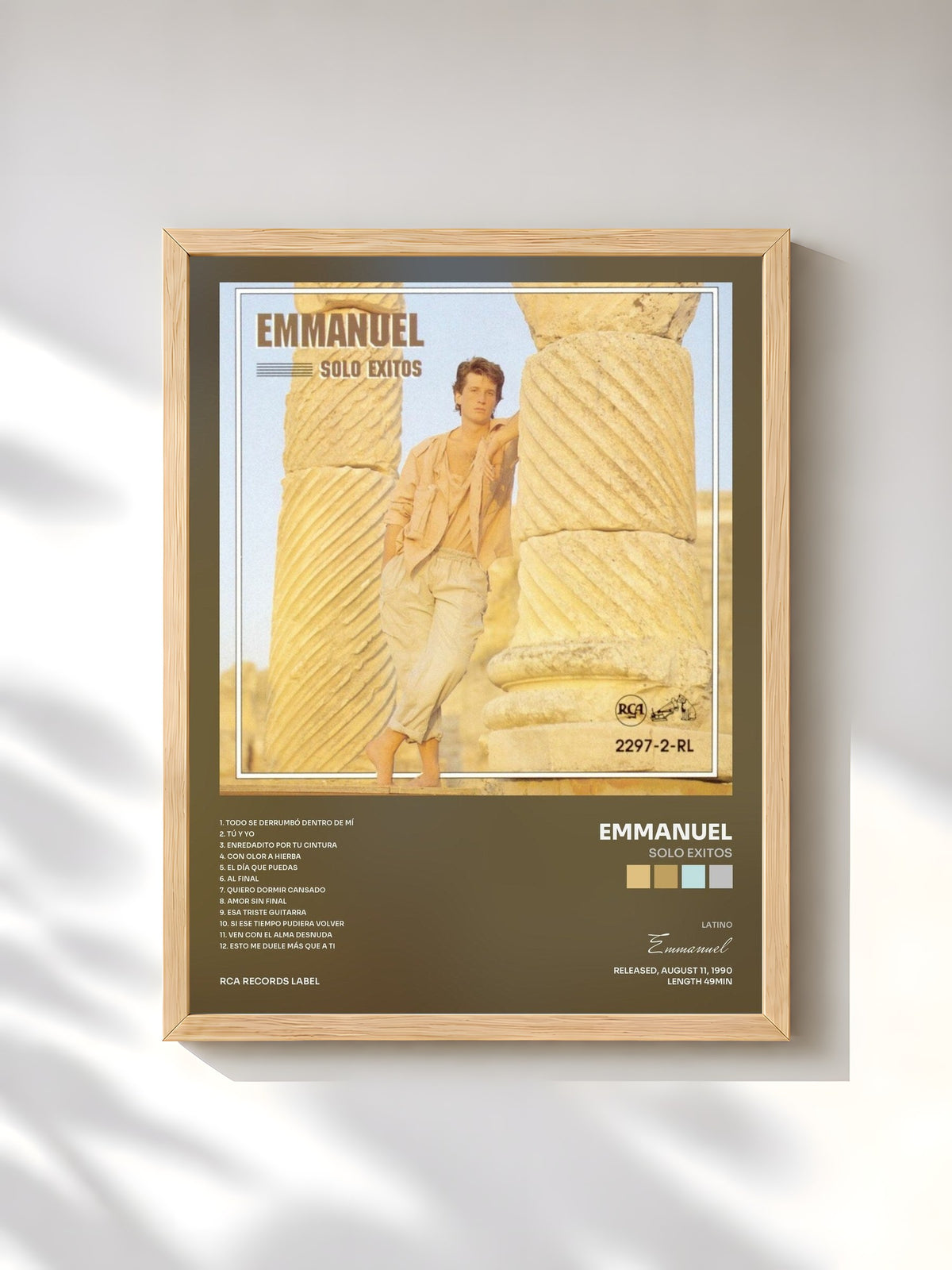 #bois Tableau de l'album Solo Exitos de Emmanuel, cadre en bois brut, imprimé et encadré en France